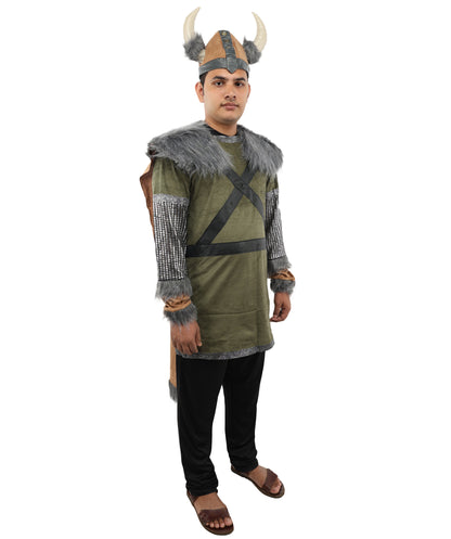 HPO Men’s Authentic Norse Warrior Costume Set with PU Foam Wolf Armor | Viking Outfit with Tunic, Cape & Horned Hat | Ideal for Halloween and Cosplay