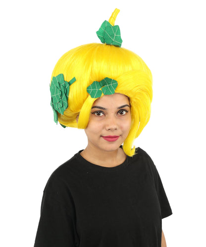 HPO Adult Women's Sculpted Pumpkin Show Wig | Multiple Color Options | Create of synthetic fiber, massive spherical updo with green leaf accents, breathable base | Halloween, theater, drag, performance, party, costume events