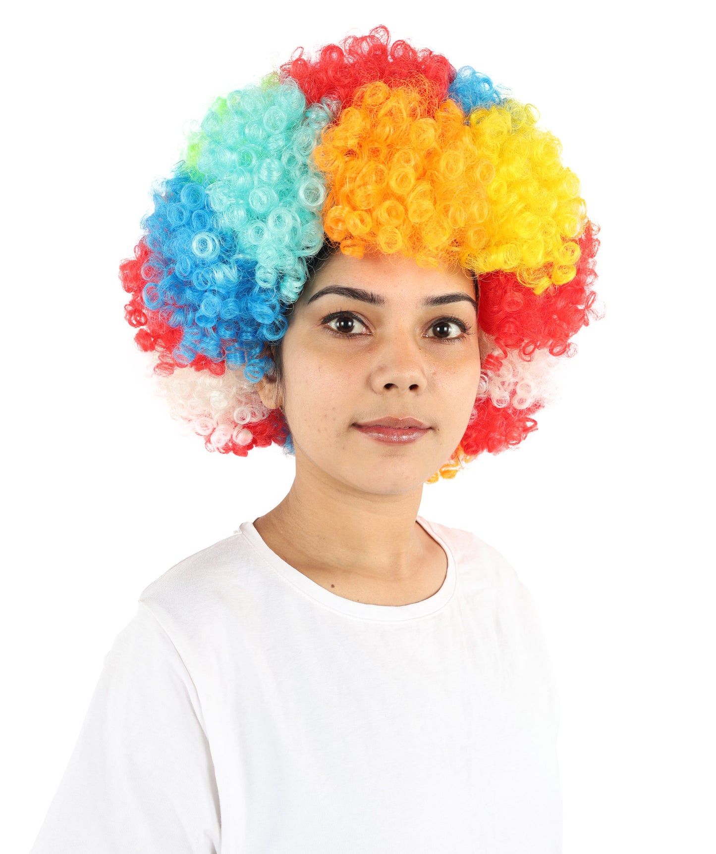 HPO Women's Clown Wig | Rainbow Curly  Hairpiece | Adjustable Cap Synthetic Wig for Halloween, Circus, Stage & Festivals