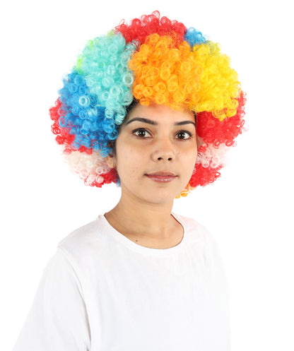 HPO Women's Clown Wig | Rainbow Curly  Hairpiece | Adjustable Cap Synthetic Wig for Halloween, Circus, Stage & Festivals