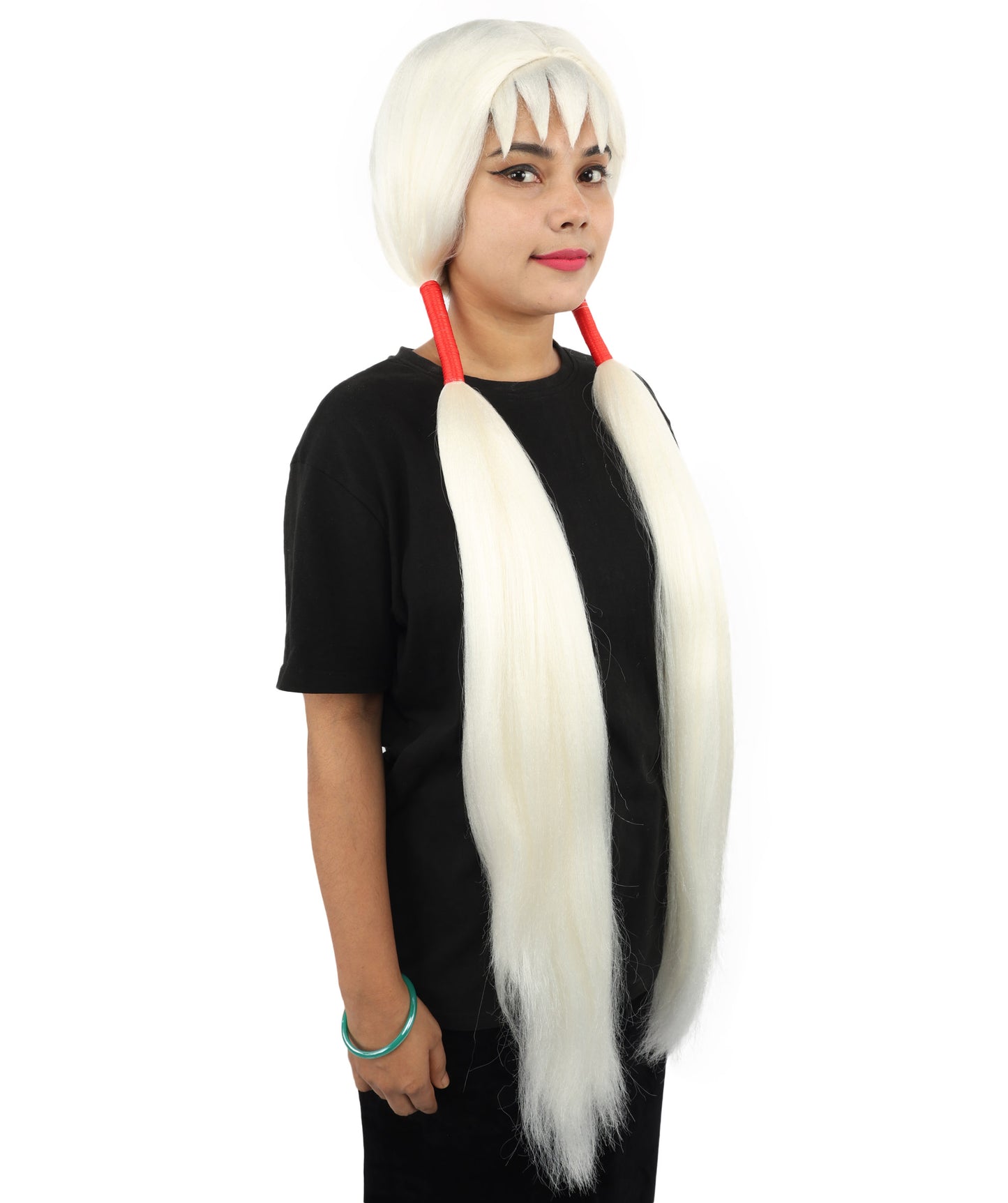 HPO Women's Extra Long Pigtail Wig | Multicolor Options | Floor Length Straight Twin Tails with Bangs, Heat Friendly Synthetic Fiber & Adjustable Cap | Halloween, Fairy Roleplay, Magical Girl Theme, Theater & Carnival