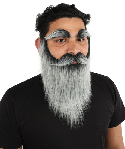 HPO Men's Full Artificial Beard Mustache & Eyebrow Set | Flame-Retardant Synthetic Fiber With Regular Cap | Ideal For Theater, Halloween And Cosplay