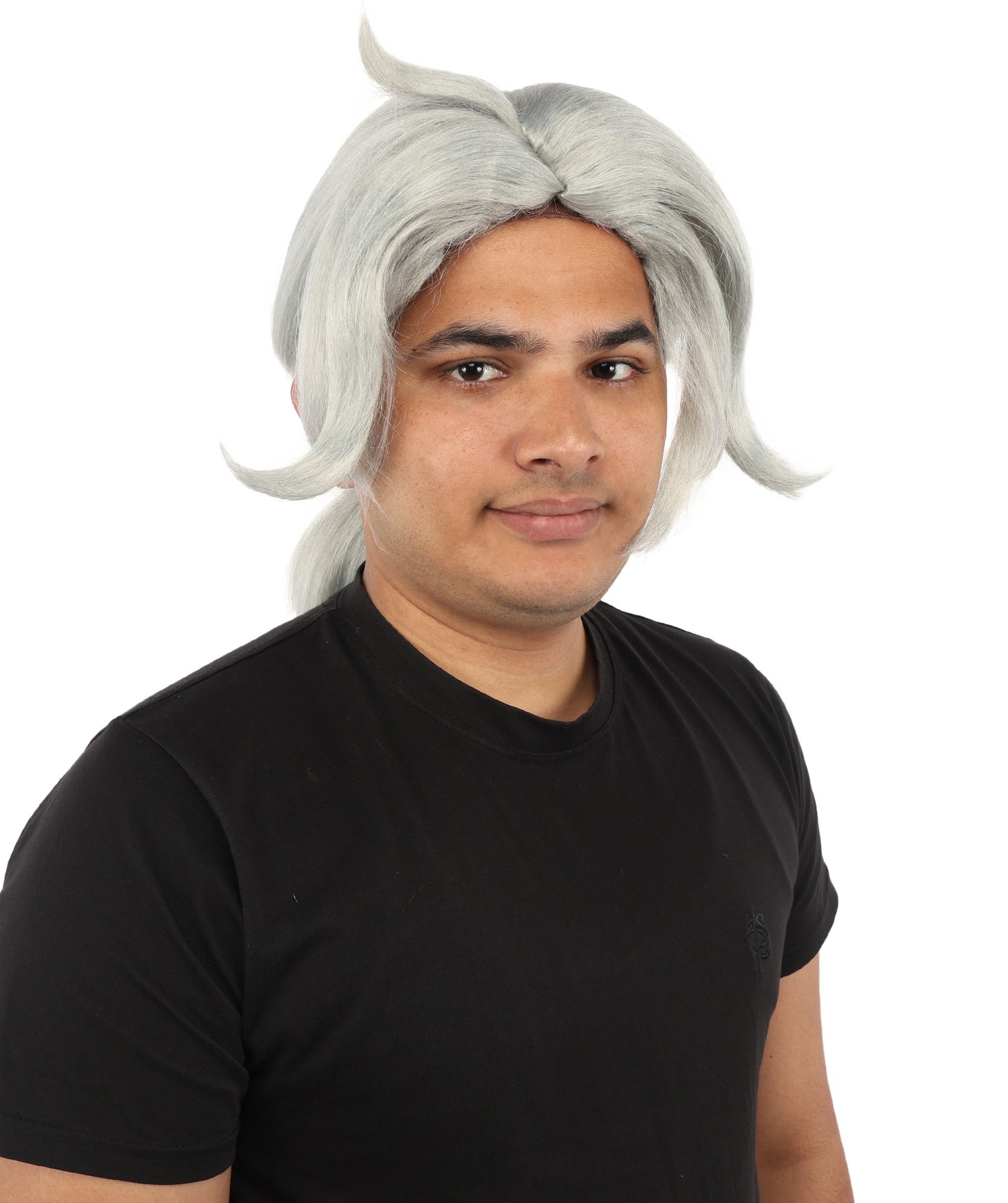 HPO Men's Golden Blonde Curtain Bang Wig | Shoulder Length Wavy Surfer Style, Heat Resistant Synthetic Fiber & Breathable Net | Halloween, Funny Roleplay, Theater, 90s Party & Costume Events