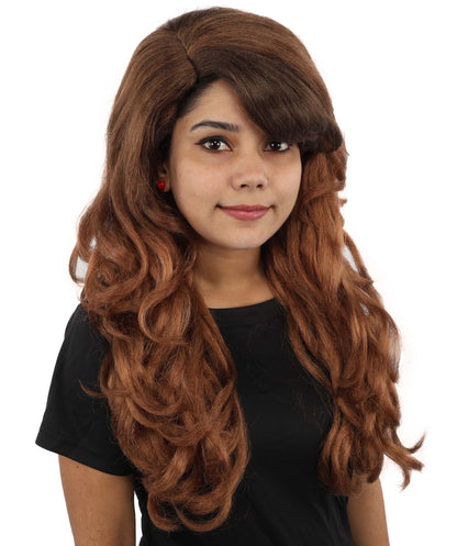 HPO Women’s Long Brown Wavy Wig | Capless Cap 23 Inch Synthetic Hair | Pop Singer Inspired Glamorous Cosplay, Party & Fashion Wig