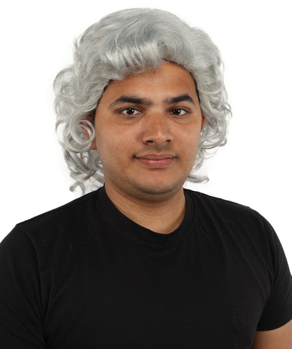 HPO Men’s 80s Light Brown Curly Mullet Wig | Flame-retardant Synthetic Fiber | Retro Movie Character Inspired Hairpiece for Cosplay & Halloween