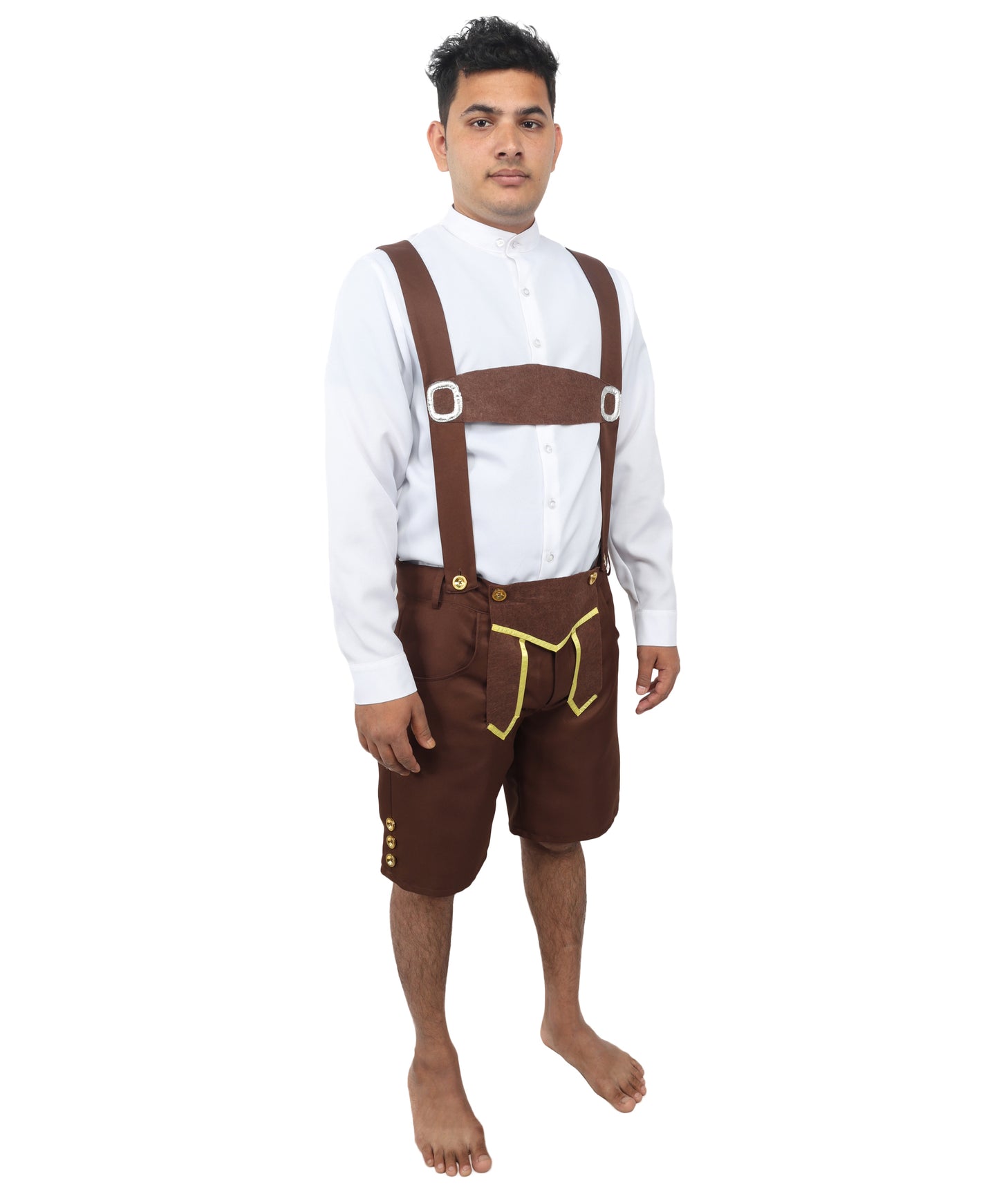 HPO Men’s Genuine Leather Authentic German White & Brown Costume – Traditional Bavarian Outfit