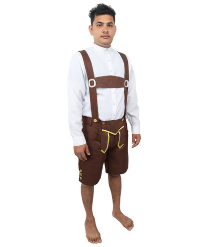 HPO Men’s Genuine Leather Authentic German White & Brown Costume – Traditional Bavarian Outfit