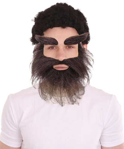 HPO Adult Men’s Self-Adhesive Trapper Dark Brown Beard and Eyebrows Facial Hair Set | Fake Facial Hair Kit for Adults | Flame-retardant Synthetic Fiber