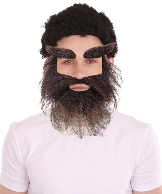 HPO Adult Men’s Self-Adhesive Trapper Dark Brown Beard and Eyebrows Facial Hair Set | Fake Facial Hair Kit for Adults | Flame-retardant Synthetic Fiber