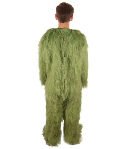 HPO Adult Unisex Olive Green Monster Soft Furry Full Costume, Bundel Set with Mask | Cosplay Mask | Flame-retardant Synthetic Fabric
