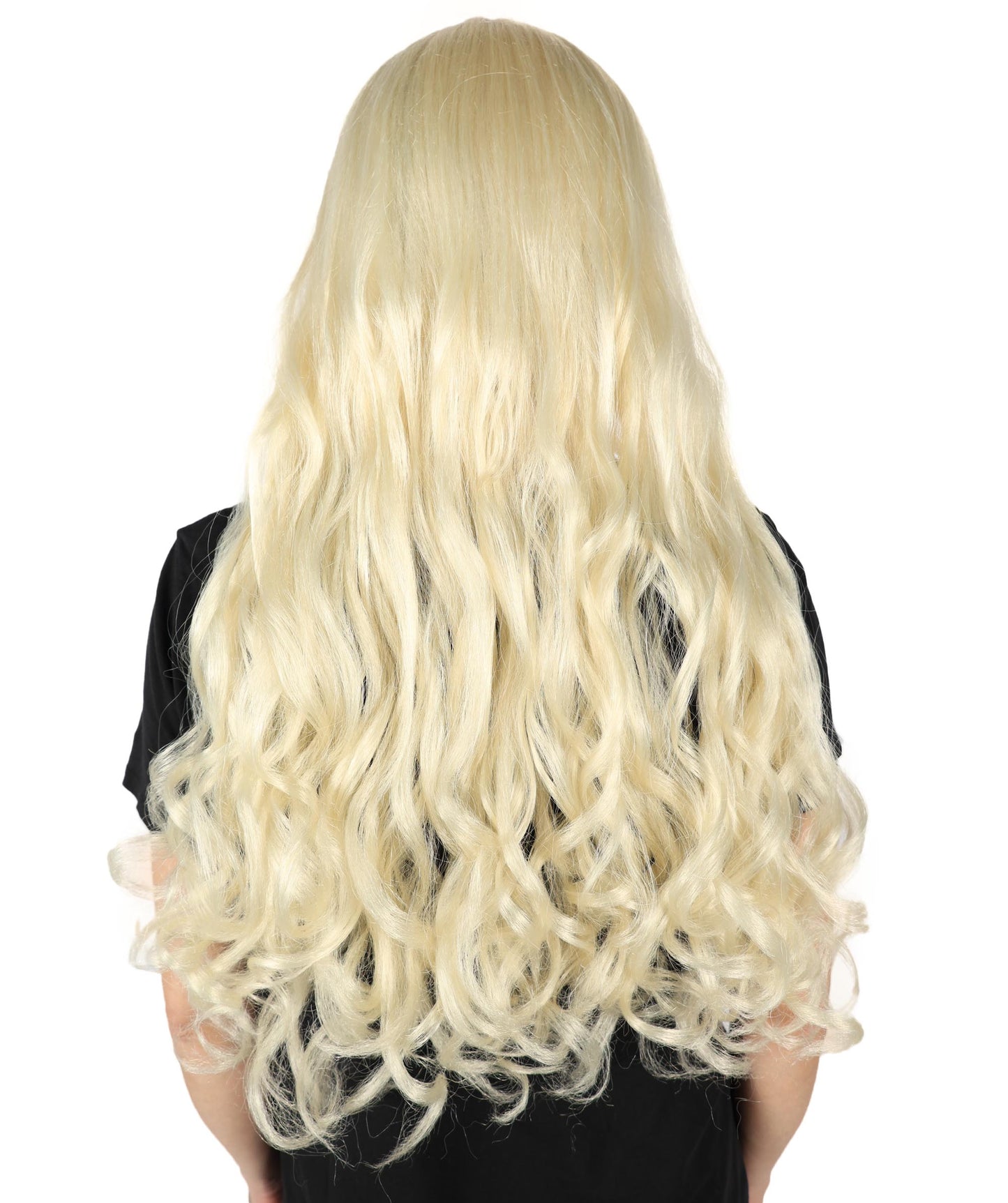 HPO Women's Multicolor Long Curly Wig with Fringe, Flame-retardant Synthetic Fiber