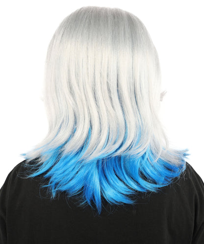 HPO Women's Medium Layered Bob Wig | Ash Gray to Blue Ombre Synthetic Hairstyle for Cosplay, Festivals, Stage Shows,  Parties & Photoshoots