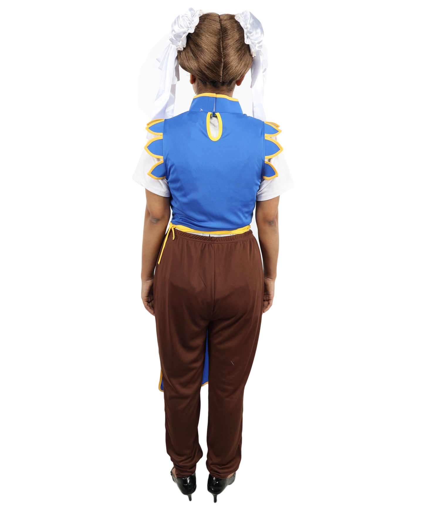 HPO Women’s Fighter Cosplay Blue and Brown Costume | Video Game Inspired Sleeveless Outfit with Top and Pant Structured Silhouette | Battle Outfit for Conventions, Parties & Roleplay