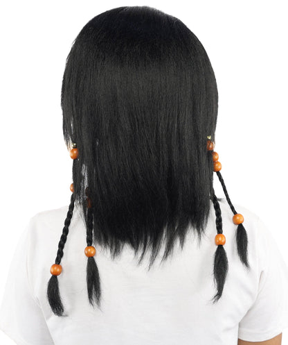 HPO Adult Women's Long Tribal Braided Wig | Multiple Color Options | Dark Shaggy Bob with Beaded Strands, Synthetic Fiber & Breathable Cap | Halloween, Sci-Fi Roleplay, Fantasy Costume
