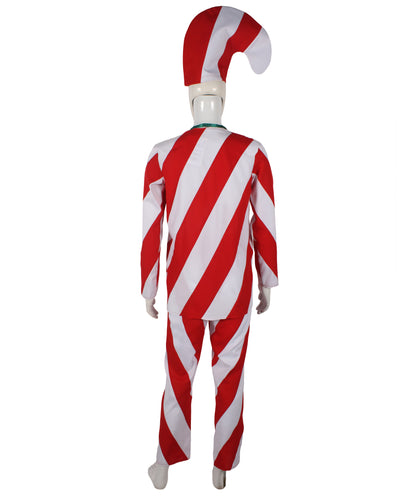 HPO Men's Celebration Red & White Candy Cane Costume Set | Suitable for Halloween | Flame-retardant Synthetic Fabric