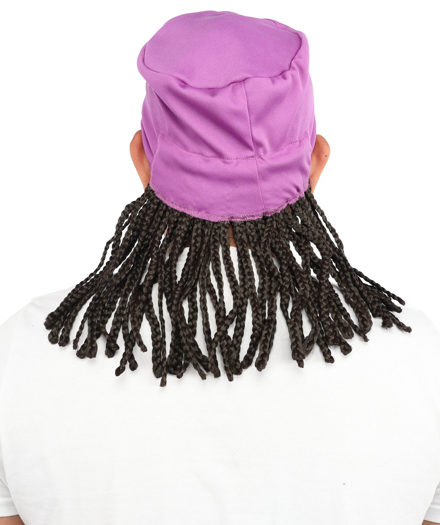 Men’s Movie Character Inspired Black Braided Wig with Purple Head Wrap Hat | Flame-retardant Synthetic Fiber | Ideal Hairpiece for Cosplay & Halloween