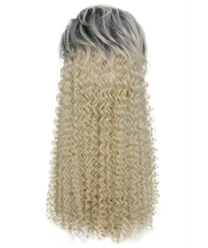 Women's 1980s Bottle Blonde & Grey Costume Wig | Curly Synthetic Retro Hairpiece for Parties | Breatheble Capless Cap