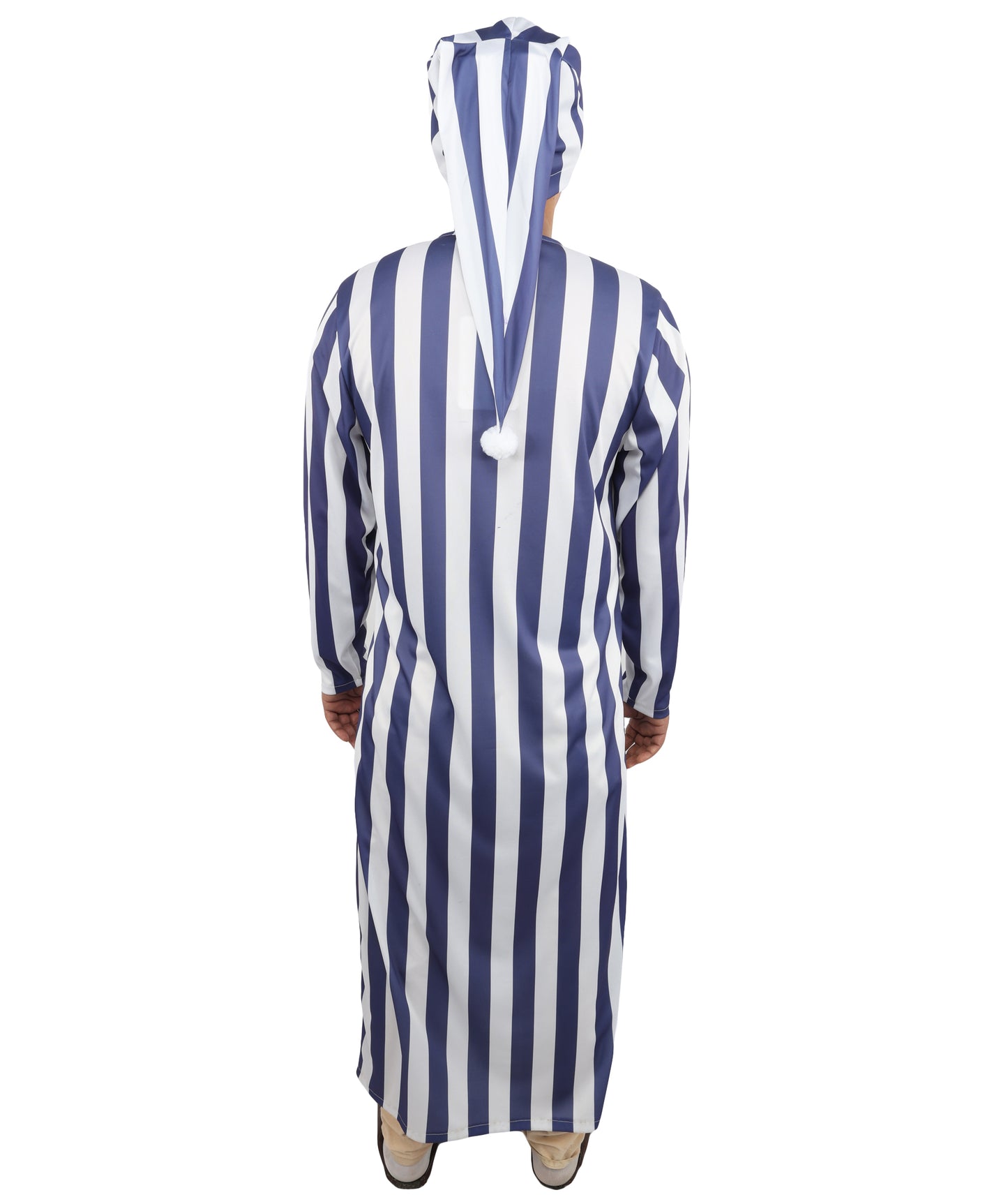HPO Men's Victorian Striped Sleepwear | Blue and White Vertical Stripe Jersey with Adjustable Matching Nightcap | Ideal for Theater, Halloween, Cosplay, and Historical Performance Events