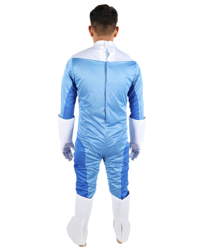 HPO Men’s Ultimate Sci-Fi Team Blue and White Costume | 3-in-1 Jersey Dress with Hand Gloves | Futuristic Cosplay Outfit