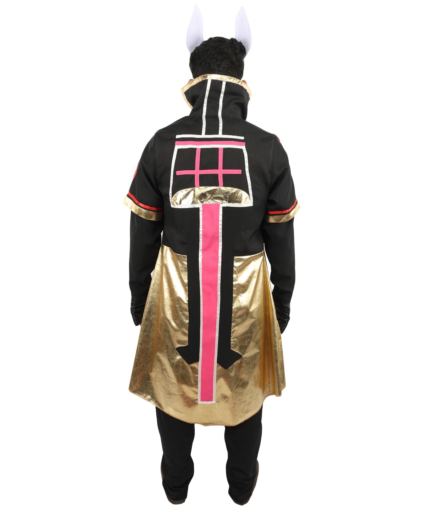 HPO Men's Neon Fox Streetwear Outfit | Multi-Layered Gold Satin and Ronior Fabric with Fox Mask and Gloves | Ideal for Cosplay, Halloween, Drag, and Urban Theater Performances