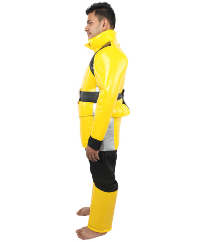 HPO Men's Hero Fighter Style Costume Jumpsuit | Yellow & Black Character Outfit for Dress Up Parties, Cosplay