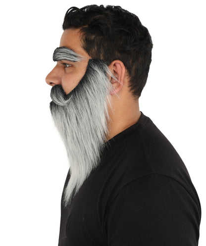 HPO Men's Full Artificial Beard Mustache & Eyebrow Set | Flame-Retardant Synthetic Fiber With Regular Cap | Ideal For Theater, Halloween And Cosplay
