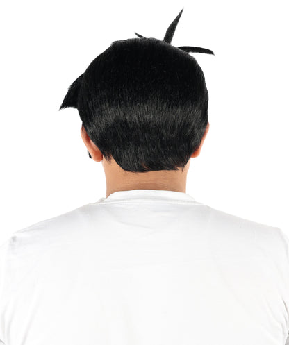 HPO Men's Western Outlaw Black Wig & Mustache Set | Short Black Synthetic Hairpiece with Matching Facial Hair | Ideal for Costume Parties & Roleplay