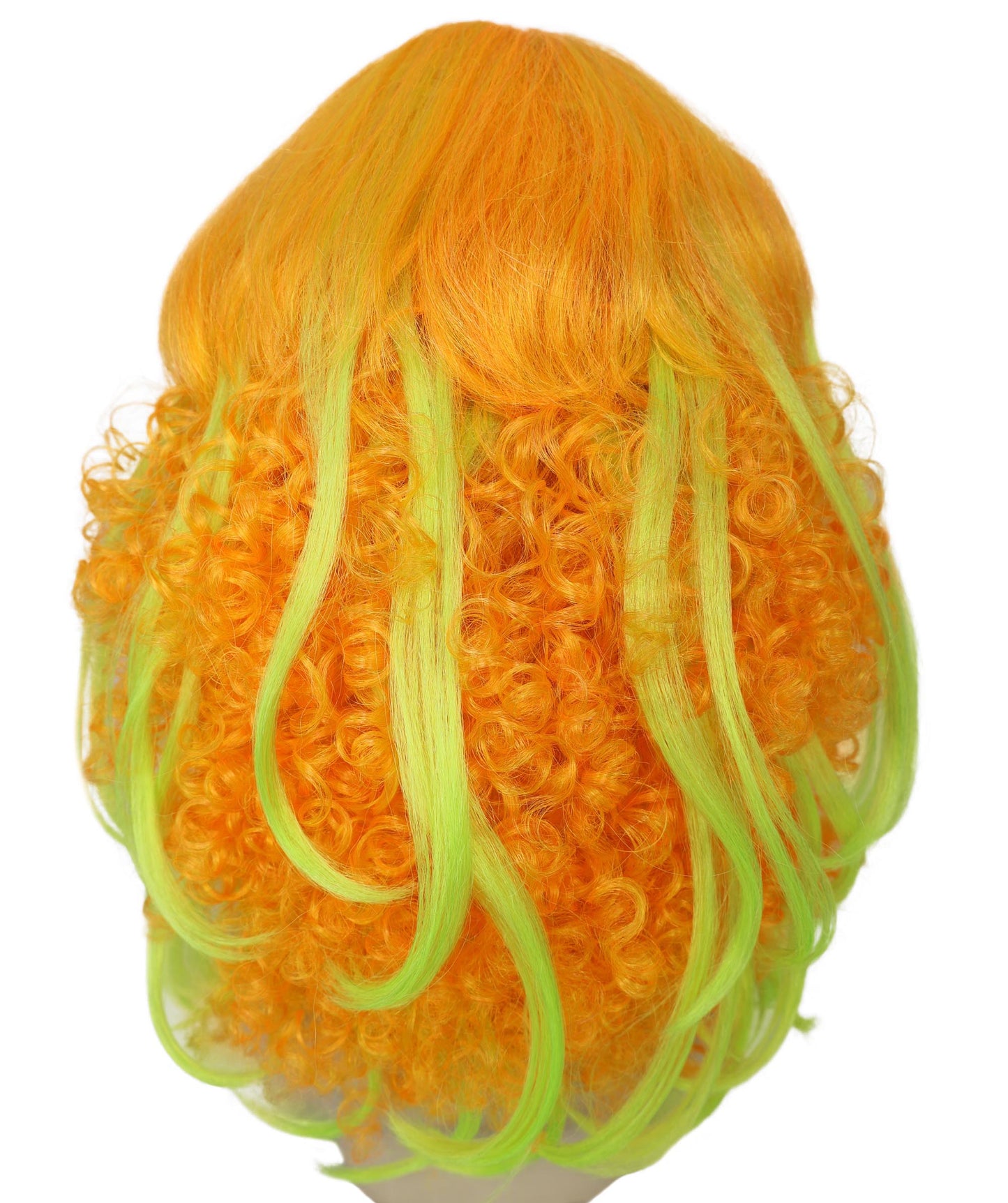 HPO Orange and Green Long Curly Wig for Women – Vibrant Gradient Party Wig with Bangs | Cosplay Fancy Dress Hairpiece for Halloween, Carnivals, Costume Events and Fun Nights