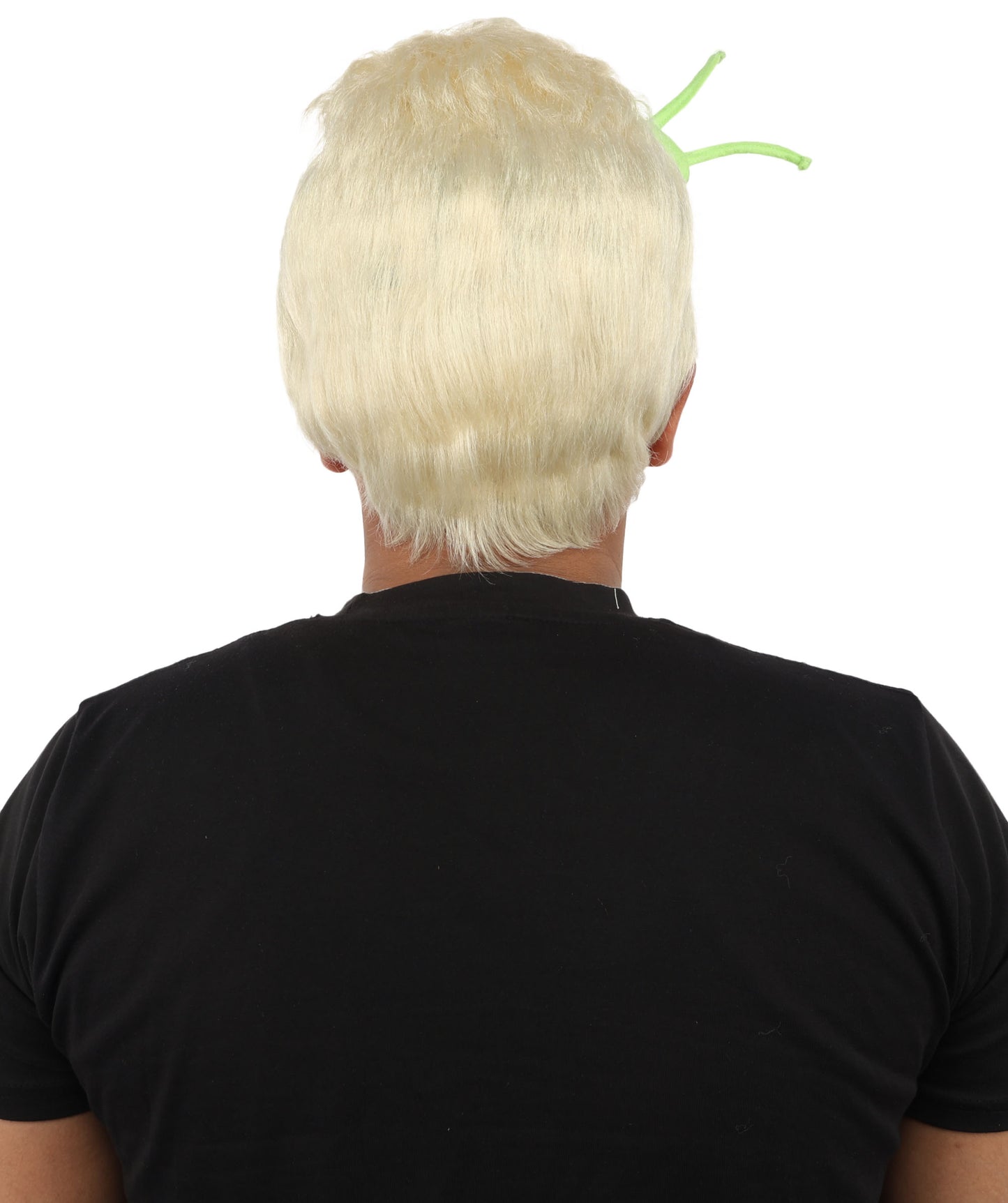 HPO Men's Brain Slug Orange Wig | Medium Spiked Synthetic Hair with Attached Green Alien Plush and Messy Texture | Sci-Fi Cosplay, Halloween, Cartoon Theme Party, and Funny Costume Accessories
