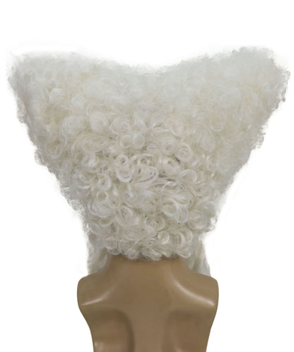 HPO Men’s Colonial Gentleman Wig | White Curly Historical Hairpiece | Costume Wig for Halloween Parties Cosplay Stage & Roleplay