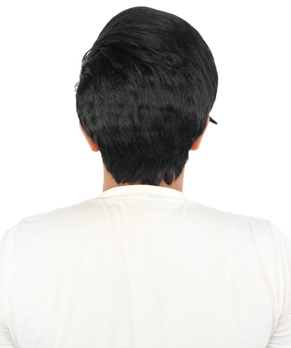 HPO Adult & Teen Men's Sleek Updo Theatrical Wig | Icy silver tone, create of synthetic fiber, striking swept front volume, breathable base | Party, Halloween, theater, drag, performance, costume events