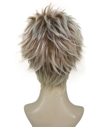 Women’s Short Spiky 80s Style Punk Blonde Wig | Teased Wave with Platinum Tips for Women | Ideal for Halloween | Breathable Capless Cap