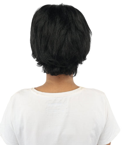 HPO Adult Women's Short Silver White Pixie Wig  | Edgy Layered Cut with Bangs | Synthetic Hair Wig for Stage Fashion, Cosplay, Halloween & Bold Party Looks
