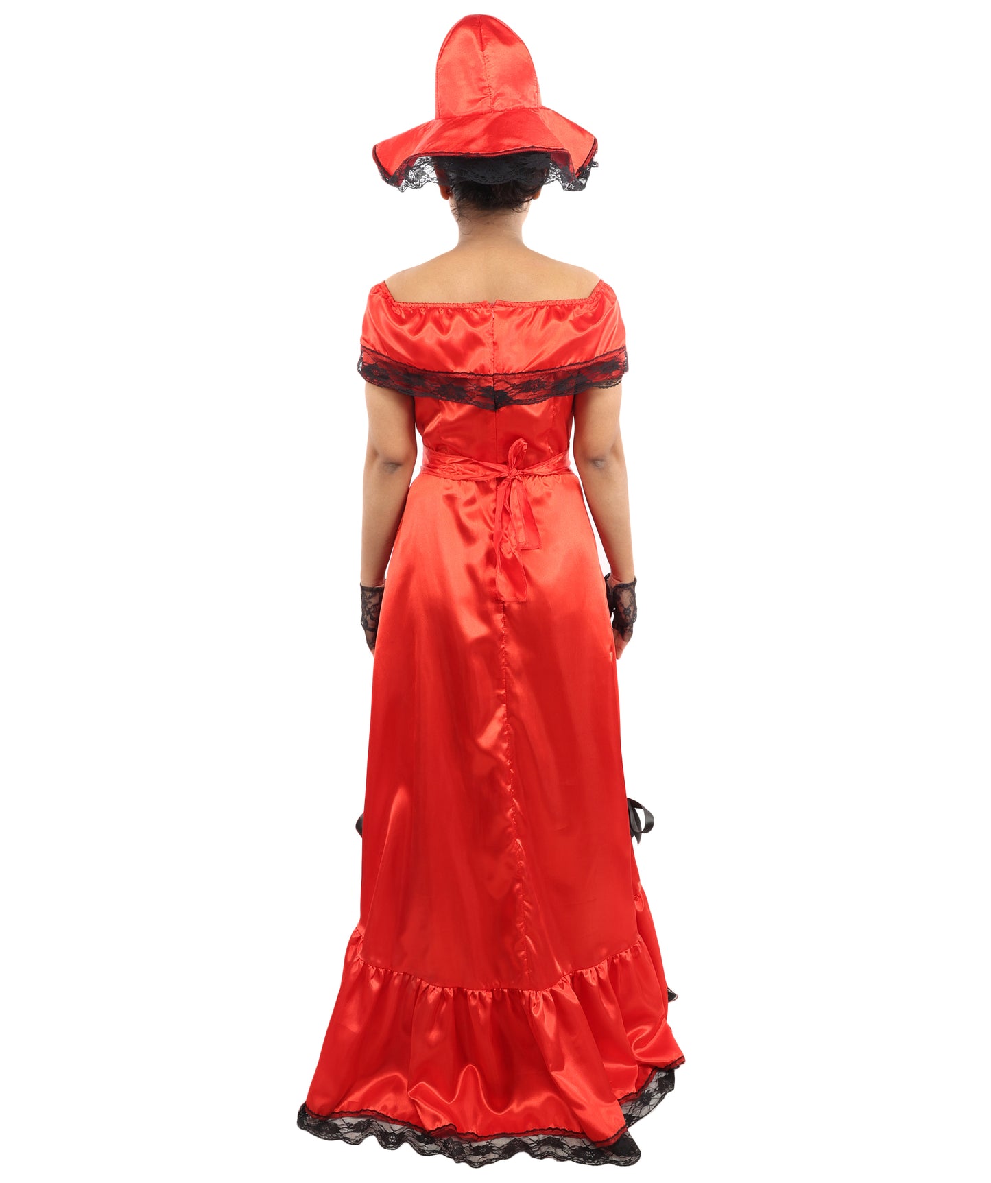 HPO Women’s Red Southern Belle Costume – Floor Length Ruffled Gown Dress | Vintage Theme Party, Halloween & Cosplay Outfit