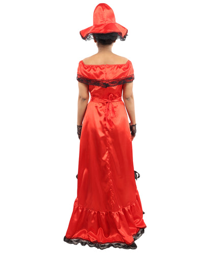 HPO Women’s Red Southern Belle Costume – Floor Length Ruffled Gown Dress | Vintage Theme Party, Halloween & Cosplay Outfit
