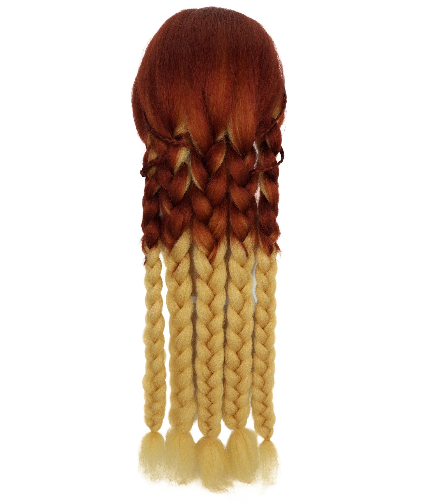 HPO Women’s Fiery Brown & Blonde Wig | Starfire-Inspired Long Straight Hairpiece | Halloween, Stage & Photo Shoot