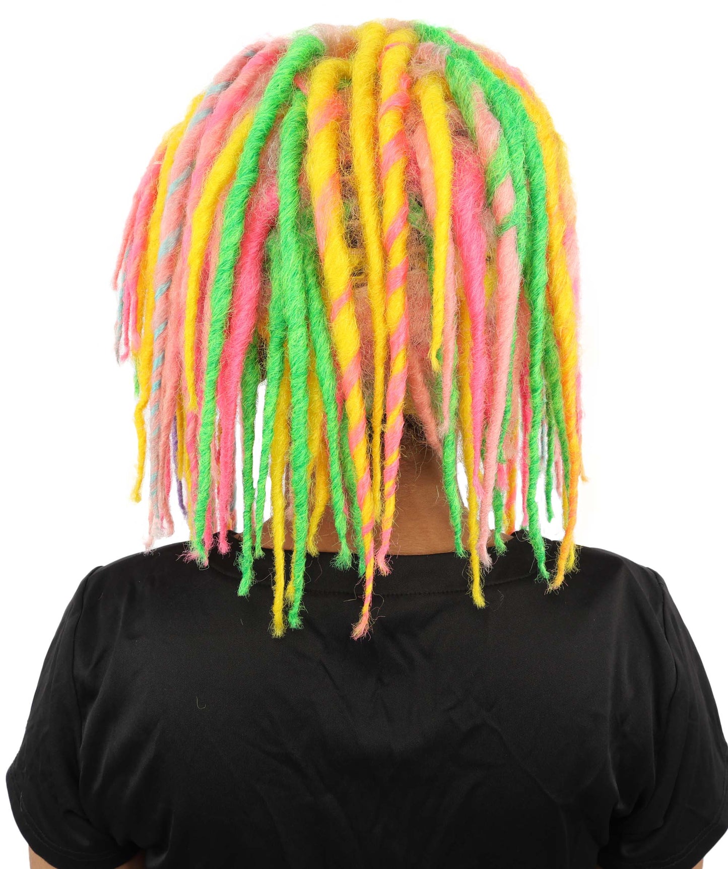Women's Neon Cyber Goth Wool Dreadlock Wig | UV Reactive Multicolor Braids | Festival Rave Hairpiece, Halloween Costume and Club Wear Accessory