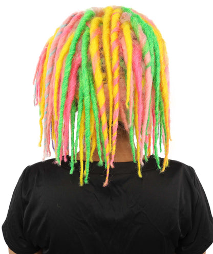 Women's Neon Cyber Goth Wool Dreadlock Wig | UV Reactive Multicolor Braids | Festival Rave Hairpiece, Halloween Costume and Club Wear Accessory