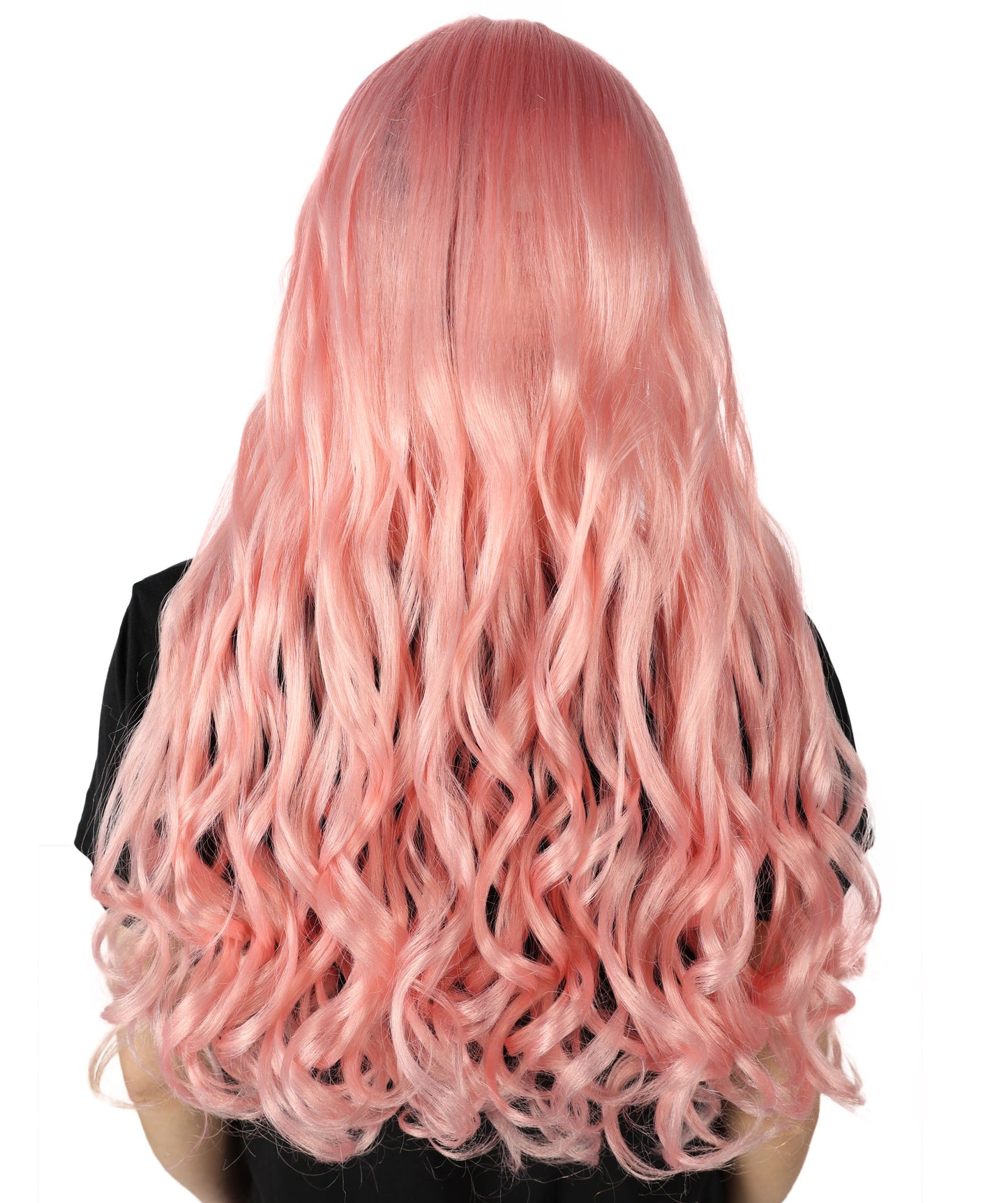 HPO Women's Multicolor Long Curly Wig with Fringe, Flame-retardant Synthetic Fiber