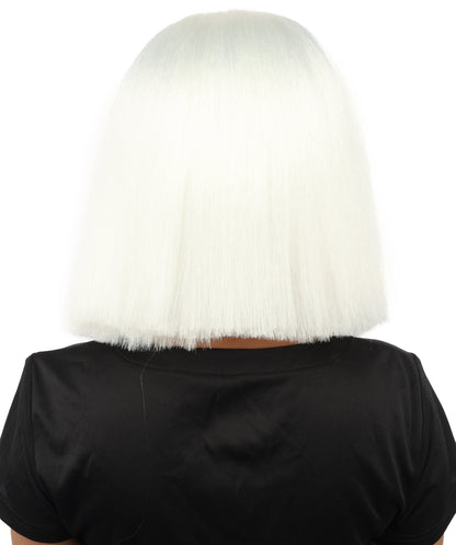 HPO Celebrity-Style 11 Inch Green Rooted Blonde Front Braided Straight Wig | Shoulder-Length Fun, Bold, and Stylish Hairpiece  | Ideal for Halloween, Cosplay, and Themed Parties