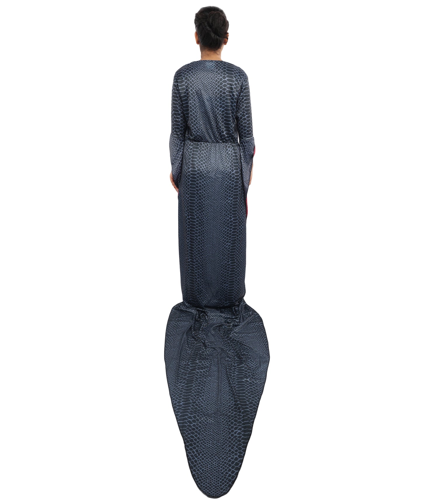 HPO Women's Black Velvet Long Train Gown Costume – Elegant Floor Length Cosplay Dress | Perfect for Halloween, Gothic Parties