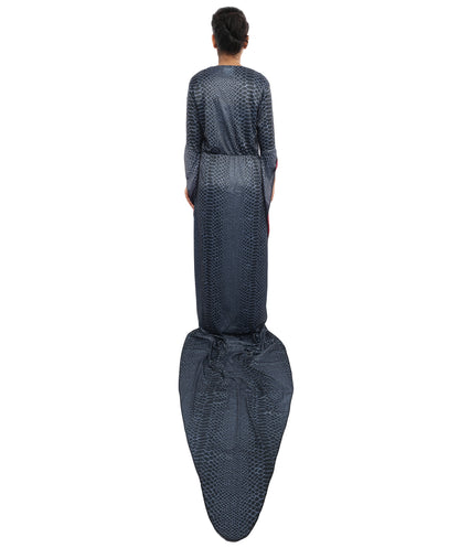 HPO Women's Black Velvet Long Train Gown Costume – Elegant Floor Length Cosplay Dress | Perfect for Halloween, Gothic Parties