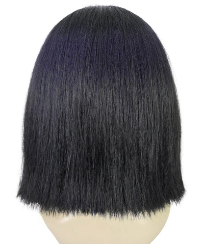 Women's Short Straight Black With Green Mixed Wig | Synthetic Costume Hairpiece with Breathable Capless Cap for Parties