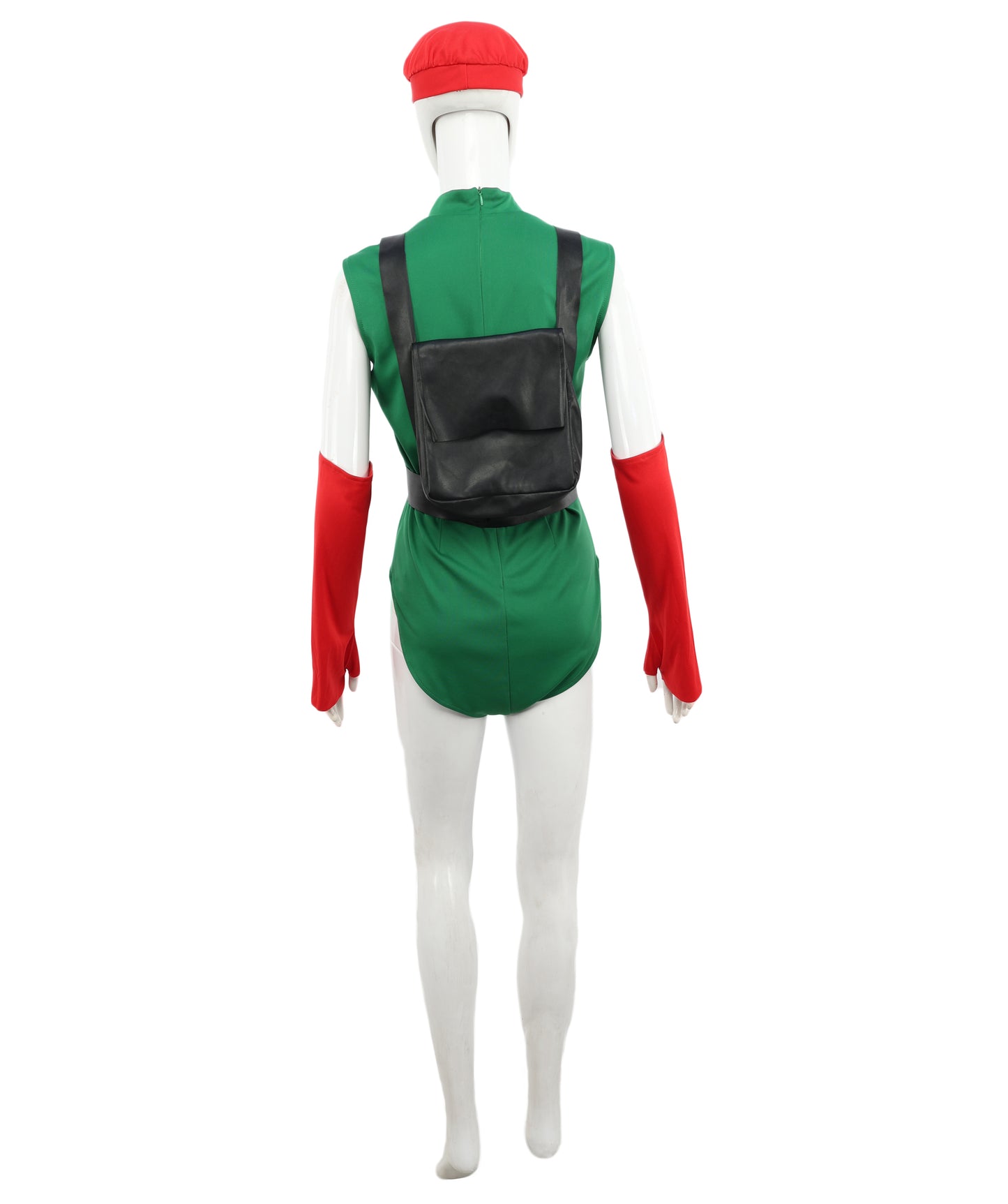 HPO Adult Elite Female Fighter Outfit | Green Bodysuit with Red Beret, Gloves & Black Belt Holster | Cosplay, Halloween & Role Play