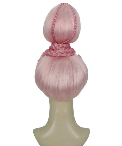 HPO Women's Pink High Bun Wig I Halloween Wig I Flame-retardant Synthetic Fiber