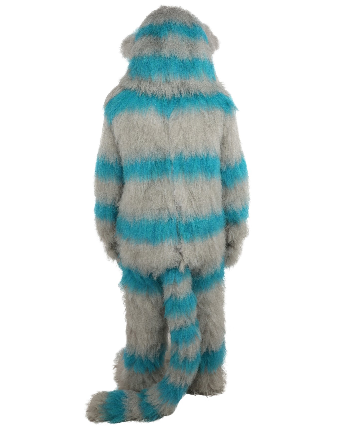 HPO Unisex Cat Mascot Aqua Blue & Ash Grey Animal Costume Bundle & Mask Set with Cap & Cloth – Striped Cartoon Character Body Suit | Outfit for Cosplay & Parties