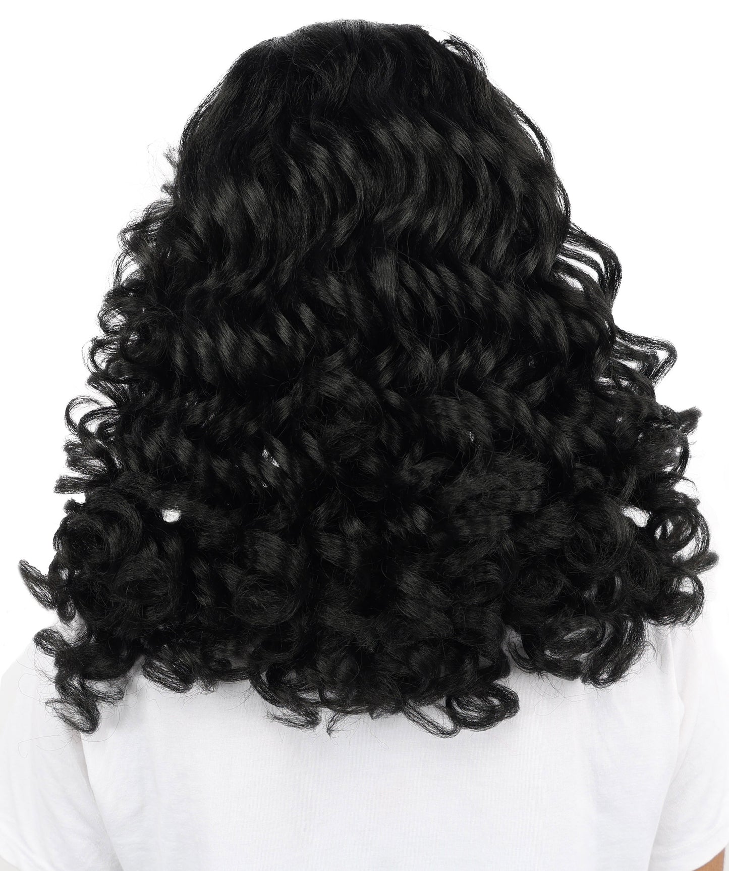 HPO Women’s 16-Inch Medium-Length Black Wig with Soft Curls | Ideal forCosplay, and Themed Events | Elegant, Versatile Hairpiece for Various Looks
