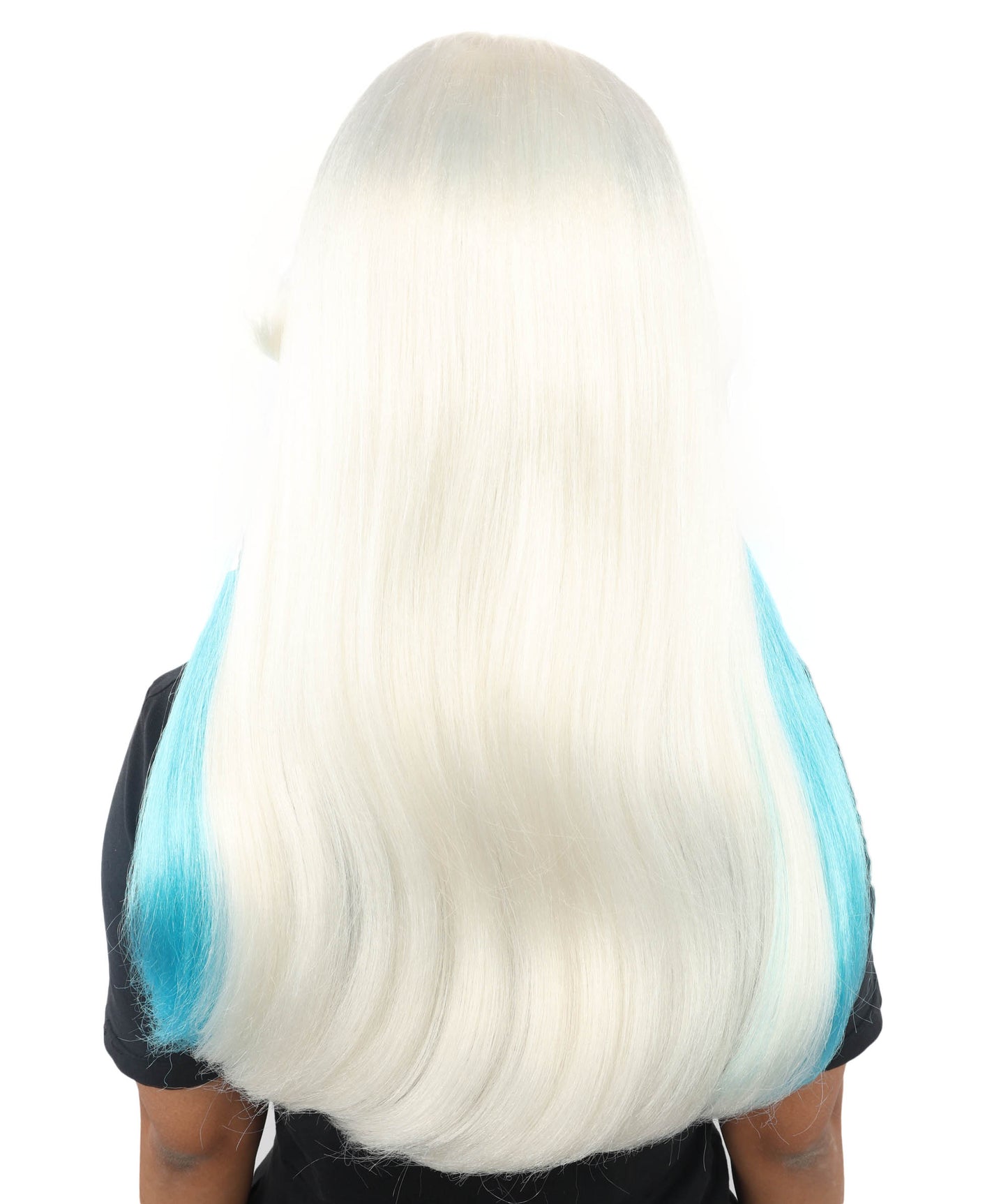 HPO Women's Long Two-Tone Blue and White Fairytale Wig | Twisted Waves with Ribbon Headband | Lightweight Synthetic Wig for Cosplay, Stage & Costume Parties