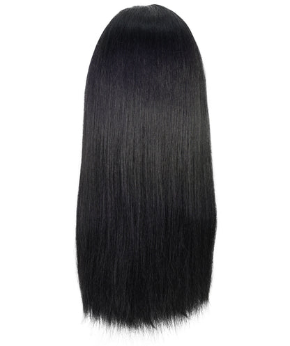 Women’s Straight Long Black & Green Anime Wig |  Hair with Twin Tails  | Ideal for Halloween | Breathable Capless Cap