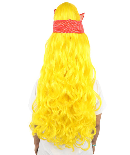 HPO Women’s Retro Beehive Wig with Red Bow | Multicolor Options | Extra Long Wavy Fancy Dress Accessory | Fancy Dress Accessory | Celebrity-Inspired Hair for Halloween, Cosplay & Music Tribute Parties